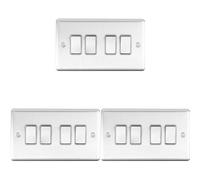 3 Pack 4 Gang Quad Metal Light Switch Satin Steel 2 Way 10A Grey Trim