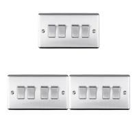 3 PACK 4 Gang Quad Metal Light Switch SATIN STEEL 2 Way 10A White Trim