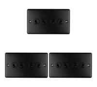 3 PACK 4 Gang Quad Retro Toggle Light Switch MATT BLACK 10A 2 Way Plate