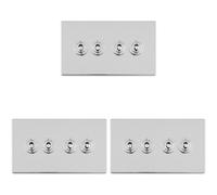 3 PACK 4 Gang Quad Retro Toggle Light Switch SCREWLESS POLISHED CHROME 10A 2 Way