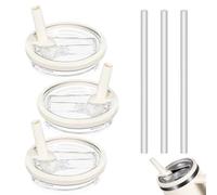 3 Pack 40oz Tumbler Flip Straw Lid Replacement Set, Leakproof No-Spill Reusable Cup Cover with Flip Straw forStanley Cup Accessories (Beige)