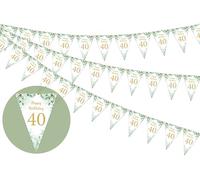 3 Pack 40th Happy Birthday Bunting Banner, Sage Green Triangle Flag Banner for Women Men, 40 Birthday Pennant Flag, Forty Bday Party Hanging Decorations Green for Outdoor Indoor Home Garden