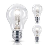 3 Pack 42W =(55W Eqv) EcoClassic ES E27 Traditional Clear Bulbs, 100% Dimmable, 630 Lumen, 2800K Warm White, AC 230V, A55, Edison Screw, Instant On, GLS Round, for Lamps, Pendants and Wall Lights