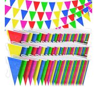 3-Pack 450 Pcs 787Ft Durable Nylon Pennant Banner Flags Rainbow Garland Bunting for Weddings, Easter, Birthdays, Back-to-School Safty Warning & Outdoor Party Decor, Campus Events,Photo Backdrops