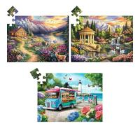 3 Pack 48 Large Piece Puzzle for Seniors Alzheimer’s Puzzles Dementia Alzheimer's Products Activities for Elderly Adults Mountains Village Sea Easy Jigsaw Puzzle Cognitive Games with 3 Storage Bags