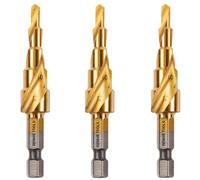 3 Pack - 4mm to 12mm Spiral Flute Step Drill Bits High Speed Steel Titanium Coated, Metric Hex Shank, HSS Tool Set for DIY Plastic Wood Steel Metal Aluminum. Cone Cutter Hole Cutter Drill Bits