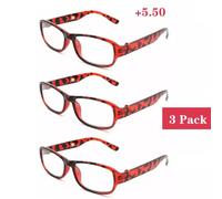 (3 Pack +5.50_Red) 3 Pack High Power Reading Glasses +450 500 550 600 Strength Plastic Frame