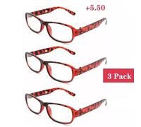 (3 Pack +5.50_Red) 3 Pack High Power Reading Glasses +450 500 550 600 Strength Plastic Frame new