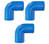 3 Pack 50mm 90 Degree Barbed Plastic Hose Elbow Joiner Connector Blue | 3D printed ABS, made in the UK | Ribbed barbs for a secure grip | -20°C to +105°C | Matte finish