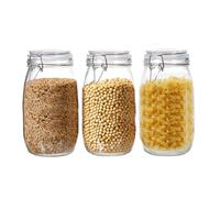 3 Pack 51oz Food Storage Jars with Airtight Lids, Preserving Seal Wire Clip Fastening Glass Containers, Canisters for Kitchen Organization, Flour, Cereal, Pasta, Sugar, Beans, Pickling Jars(51 Oz*3)