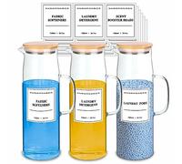 [3 Pack] 51oz Liquid Laundry Detergent Dispenser For Laundry Room Organization And Storage, Large Capacity Laundry Soap Containers With 18 Pre-Printed Labels,Glass Jars Bamboo Lids Airtight Seal