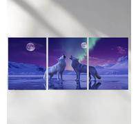 3 Pack 5D Diamond Painting Wolf Dimond Art for Adults, Aurora Crystal Rhinestones Cross-Stitch Squarefor Wall Art Supplies Room Decor 16x24in a-5063