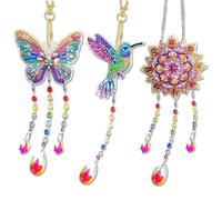 3 Pack 5D Double Side Diamond Art for Kids Toy Wind Chimes DIY Arts Crafts Rhinestone Hanging Ornament Diamond Painting Kit