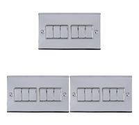 3 PACK 6 Gang Metal Multi Light Switch POLISHED CHROME 2 Way 10A GREY Trim