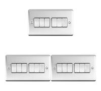 3 Pack 6 Gang Metal Multi Light Switch Satin Steel 2 Way 10A Grey Trim
