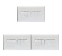 3 PACK 6 Gang Multi 10A Light Switch 2 Way - WHITE PLASTIC Wall Plate Rocker