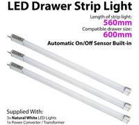 3-Pack 600mm Led Drawer Strip Lights With Auto On/off Pir Sensor For Kitchen Cupboards