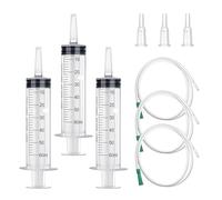 3 Pack 60ML Large Syringe with 1m Flexible Tube,Sterile Individual Package for Lab Measuring, Garden Watering, Industrial Use, Plant Watering,Pet Feeding