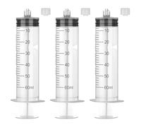 3 Pack 60ml Plastic Large Syringe with Caps, Luer Lock Syringes without Needle, Sterile Individually Package for Refilling and Measuring Liquids, Scientific Labs Experiment, Feeding Pets