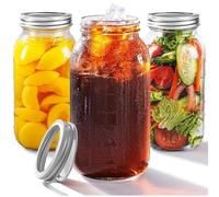 3 Pack 64oz Wide Mouth Glass Mason Jars with Leakproof Lids, Pickling Jars