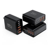3 Pack 65W Apple USB C Charger Fast Charging,6-Port PD Power Adapter+ QC Wall Plug Multiport USB C Brick,Type C Box Brick Quick Charge for iPhone 17 17Air 16 15 14 13 12 11 Pro Max,iPad,AirPods,Black