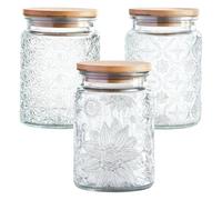 3-Pack 700ml Glass Canisters with Bamboo Lids, Vintage Airtight Storage Jars for Kitchen Pantry Organization - Food Containers for Sugar, Tea, Coffee, Flour, Snacks (Transparent)