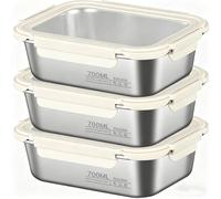 3 Pack 700ml Stainless Steel Food Storage Containers With Lids, Airtight Metal Food Container, Stackable Meal Prep Containers, Leakproof Metal Lunch Box for Kitchen,Office,Bento,Snacks (Rectangular）