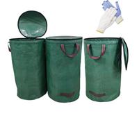 3 Pack 72 Gallons Reusable Yard Waste Bags with Lid and Handles Extra Large Lawn Leaf Bags for Outdoor Debris Leaves Grass Clippings Garden Waste Bags Container with Gloves
