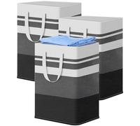 3-Pack 75L Large Laundry Baskets, Waterproof Freestanding Tall Hampers | Collapsible Laundry Bags and Washing Baskets with Extended Carry Handles for store and transport dirty laundry.