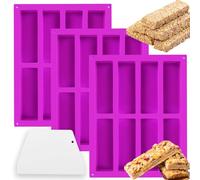 3 Pack 8-Cavity Silicone Granola Bar Molds, Rectangle Protein Bar Mold Silicone Baking Molds for Baking Chocolate Bar, Cereal Bar, Cheesecake, Brownies, Energy Bars, Candy Bar