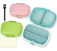 3 Pack 8 Compartments Travel Pill Box,Pill Organizer 7 Days Moisture Proof Small Pill Case for Pocket Purse Daily Portable Medicine Vitamin Holder Container(Pink+Blue+Green)