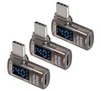 3 Pack 90 Degree USB C Adapter with Digital Display, 140W Right Angle USB-C Male to Female Connector Current and Power Smart LED Display for iPhone 16/15 Series, MacBook, Support Voltage