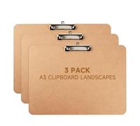 3 Pack A3 Clipboard Landscape Extra Large, Hardboard Wooden Sketching Clipboard, A3 Drawing Clipboards Horizontal with Low Profile Clip for Artist Sketch