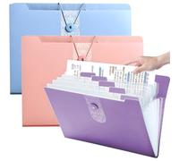 3 Pack A4 Expanding File Organiser, 12 Compartment Large Capacity Document Folder, Accordion Document Organizer with Label Paper, Snap Closure, for Office, Business, School