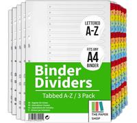[3 Pack] A4 File Dividers A-Z Tabs | A4 Alphabetical Subject Dividers A-Z with Multipunched Reinforced Colour Tabs 150gsm