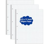(3-Pack) A4 Grid Filler Paper - 3-Hole Graph Paper, Letter Size 300Sheets / 600Pages Loose-Leaf Paper, 100gsm White Paper, 8.5'' x 11''