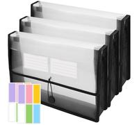 3 Pack A4 Plastic Folders Clear Paperwork Organiser Clear A4 Plastic Wallet Document Paperwork Folder Envelopes with Elastic Closure No Dividers Large Capacity Files Box for School Office Home - Black