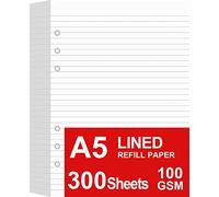 (3 Pack) A5 Lined Paper Refill, 6 Holes Punched, 300 Sheets/600 Pages Refill Paper for Filofax Binders/A5 Binder, 100gsm Ruled Filler Paper, 5.8'' x 8.2''