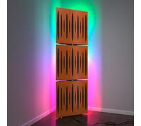 3 Pack - Acoustic Bass Traps «PULSE» with Floor stand lamp RGB Light | Corner mobile LED Acoustic stand with backlight | 150x50x10cm | Plate Color: Cherry