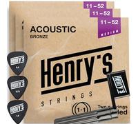 3-Pack Acoustic Guitar Strings Medium - Guitar Strings Acoustic 11-52 - Extra E1xString & 3xGuitar Picks & String Winder - Bronze Acoustic Guitar Strings Steel 6 Set