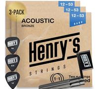 3-Pack Acoustic Guitar Strings PowerTone - Deep & Rich Sound - Extra 3xE1 String & 3x Picks & String Winder - 3xAcoustic Guitar 6 Strings Set 12-53