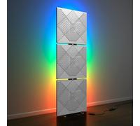 3-Pack Acoustic Panels "WILDS" with RGB Floor Lamp Stand | 150x50x5cm | LED Backlit Acoustic Stand | Sound Absorption & Diffusion | HDF Plate Color: White plastic