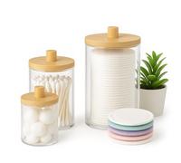 3-Pack Acrylic Cotton Pad & Swab Holder - Clear Storage Box for Cotton Balls, Beauty Tools, and Small Accessories