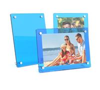 3 Pack Acrylic Photo Frame 4x6 Inch Desktop Display Transparent Front Sky Blue Back Horizontal Vertical Free Standing Desktop Display Picture Frame Perfect for Photos Cards Art