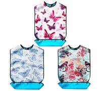3 Pack Adult Bib for Eating Washable Reusable Waterproof Clothing Protector with Optional Crumb Catcher 28" X 17" Women (B)
