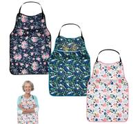 3 Pack Adult Bibs,Waterproof and Reusable Bibs with Crumb Catcher Adjustable Buttons,Flower Pattern,Machine Washable,Clothing Protectors,Adult Bib for Different Body Types Women Men,Good Gifts