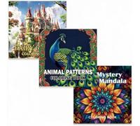 3 Pack Adult Colouring Books, 72 Pages Mandala Animal Castle Designs