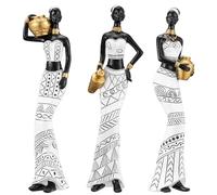 3 Pack African Art Sculptures - Vintage Statues for Home Decor - Women's Tribal Figurines - Bookshelf, Office Decor - Gift for Birthday, Christmas, Thanksgiving, Mom - White