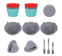 3 Pack Air Fryer Silicone Pot, Round Airfryer Liners, Air Fryer Accessories Suitable for Ninja, Tower, COSORI, 6 Pcs Air Fryer Egg Moulds, Nonstick Silicone Muffin Cases for Oven and Microwave