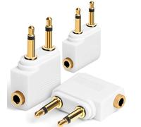 3 Pack Airplane Headphone Adapters 3.5mm Gold Plated Jack for Travel Use - Enjoy In-Flight Audio with Your Own Earphones White